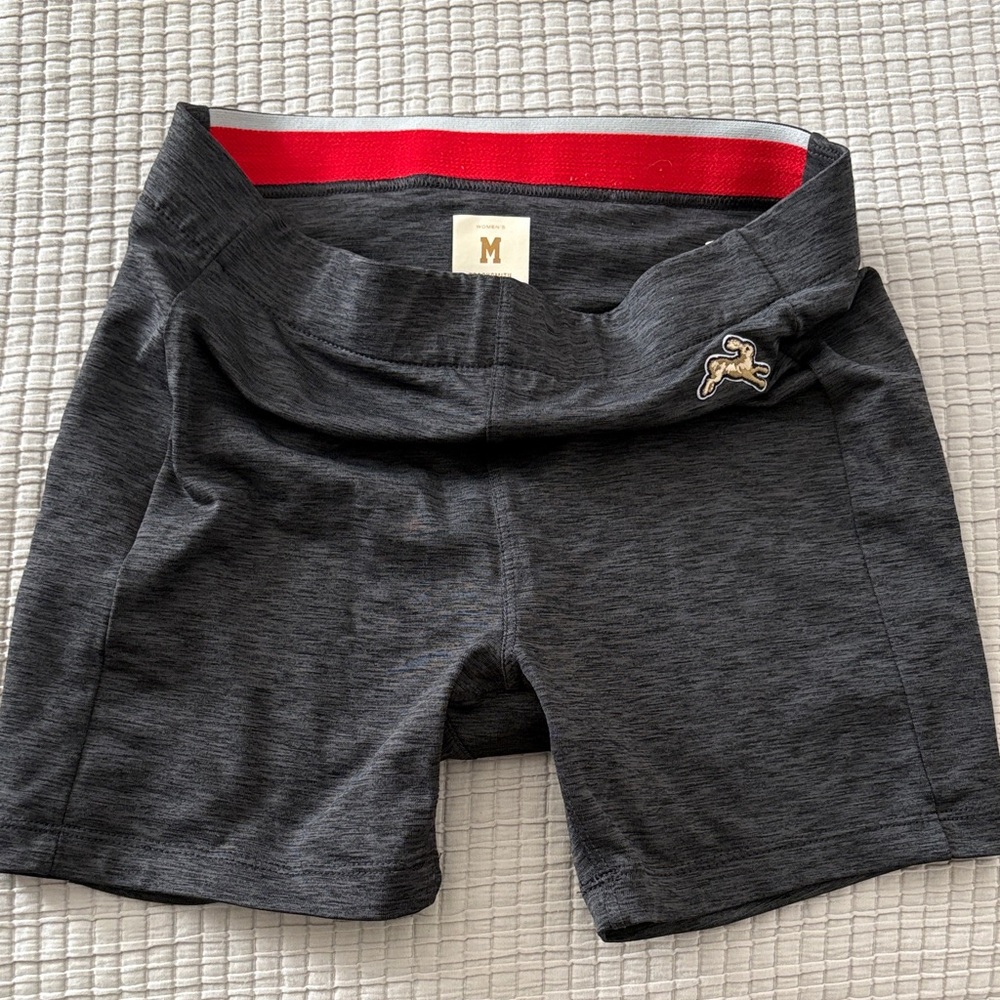 Tracksmith Charcoal run tights with Red Waistband Trim